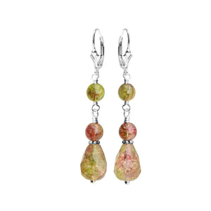 Faceted Tourmalated Colored Glass Stones Sterling Silver Earrings
