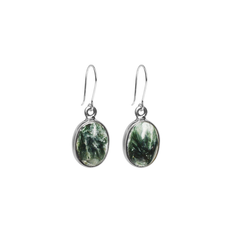 Rich, Forest Green Seraphinite Petite Sterling Silver Earrings