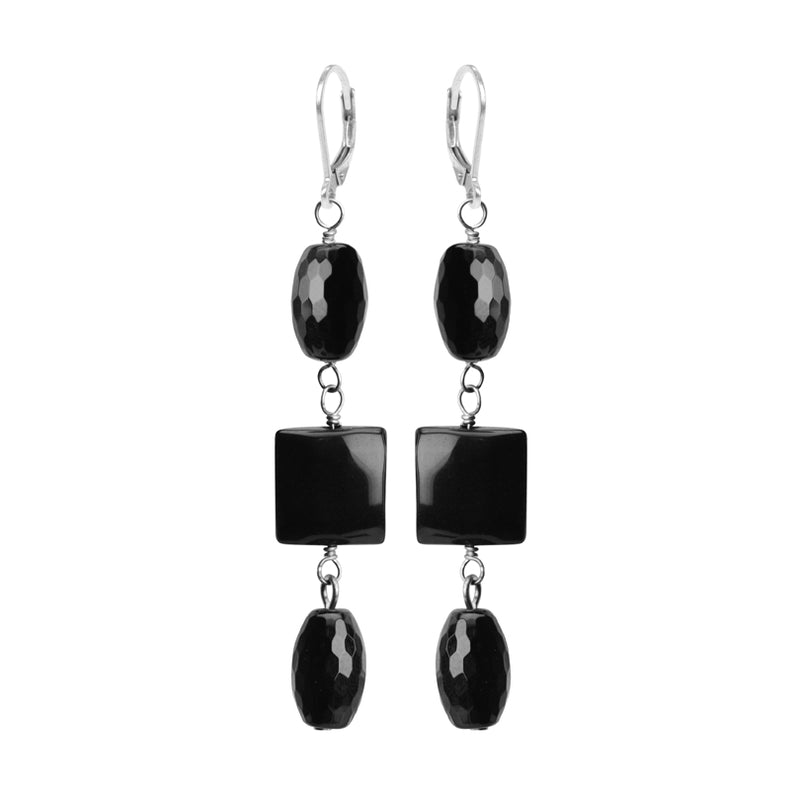 Stunning 3-Tiered Black Onyx Sterling Silver Earrings