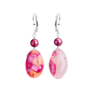Gorgeous Rose Agate and Pearl Sterling Silver Earrings