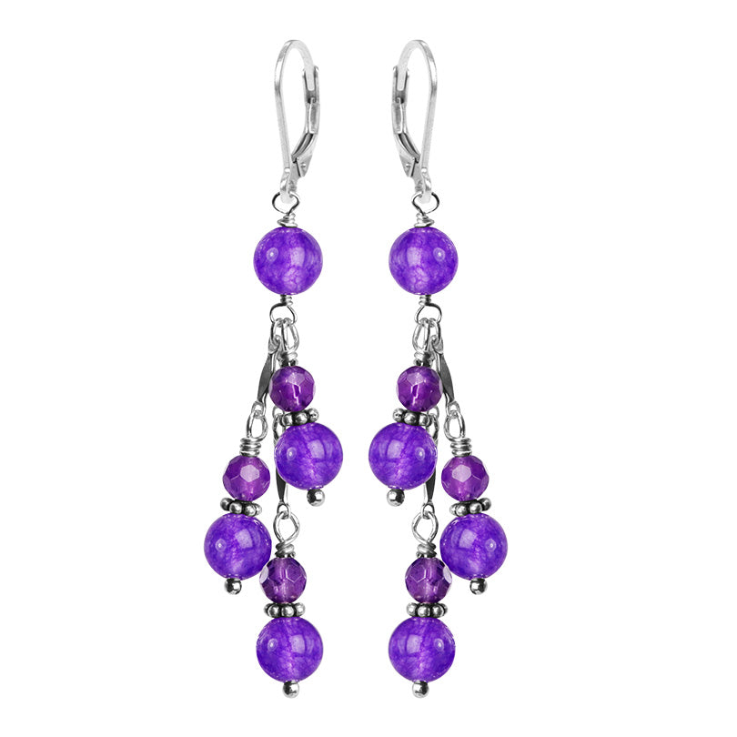 Royal Purple Jade Sterling Silver Earrings