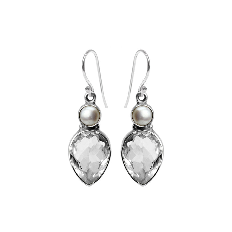 Faceted Quartz and Fresh Water Pearl Sterling Silver Statement Earrings