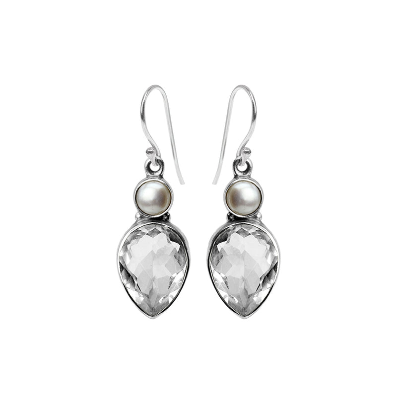 Faceted Quartz and Fresh Water Pearl Sterling Silver Statement Earrings