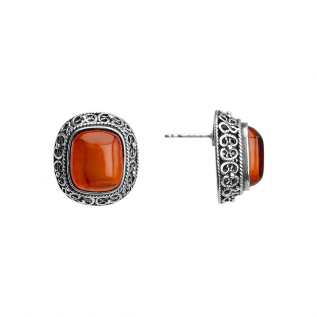 Luxurious Vintage Design Cognac Baltic Amber Statement Sterling Silver Earrings