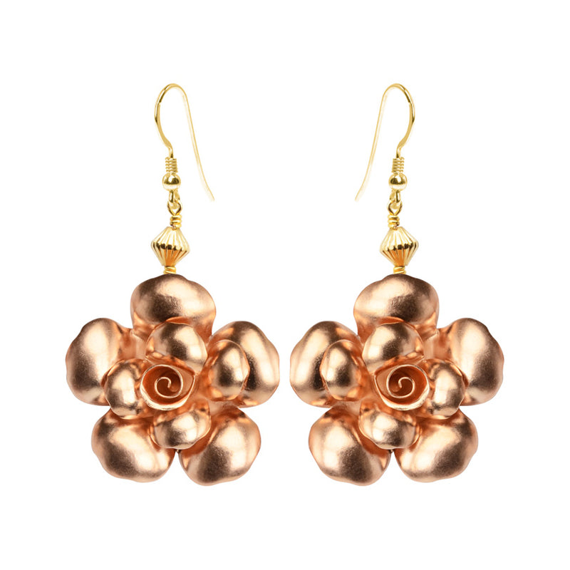 Stunning Rose Gold Vermeil Flower Statement Earrings with Gold Filled Hooks
