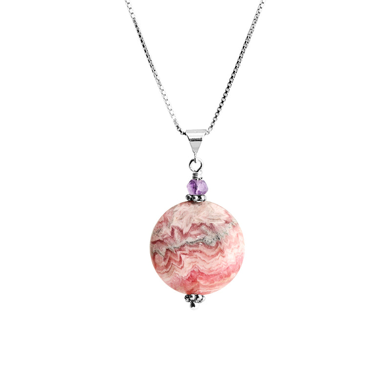 Petite Rhodochrosite and Amethyst Sterling Silver Necklace 16