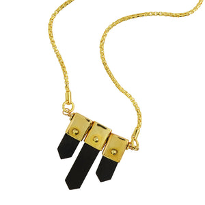 Karen London Rosewood with Brass Accents on Gold Plated Chain Necklace