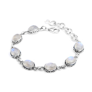 Lovely Moonstones in a Filigree Design Setting Sterling Silver Bracelet