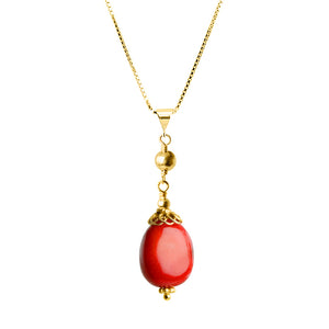 French Style Coral on Italian Gold Plated Italian Chain Necklace