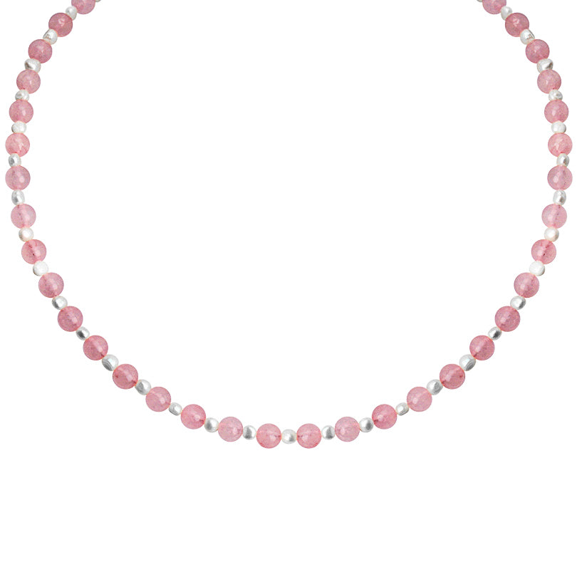Beautiful Rose Quartz and Fresh Water Pearl Sterling Silver Necklace