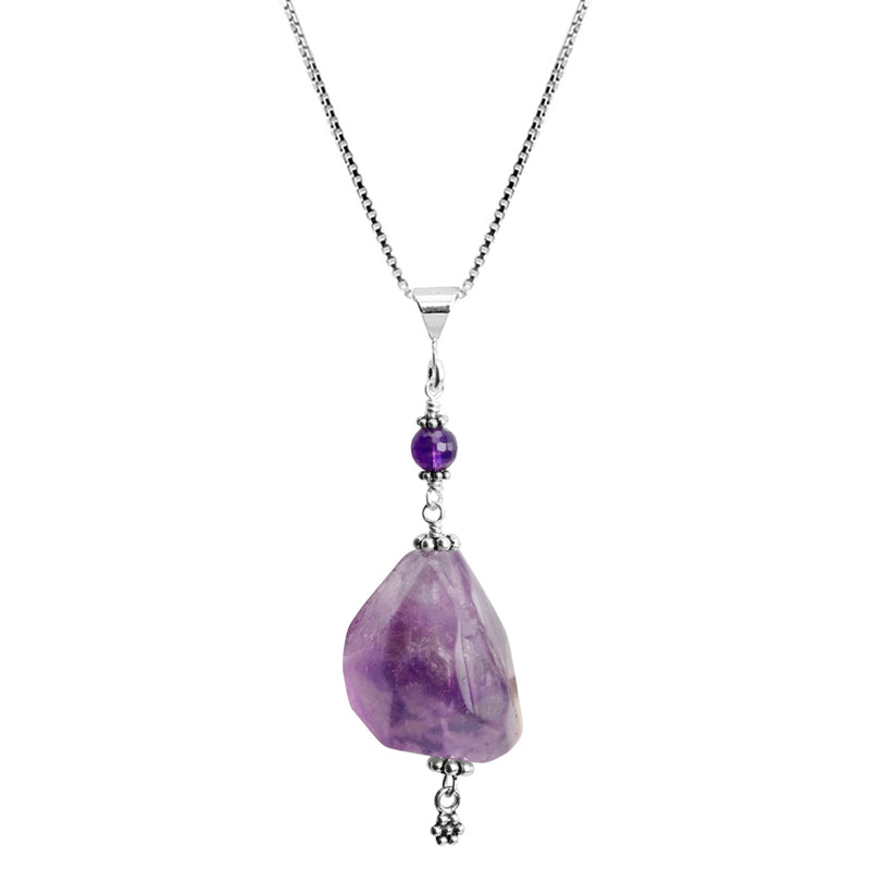 Large Lavender Amethyst Stone Sterling Silver Necklace - 18.5