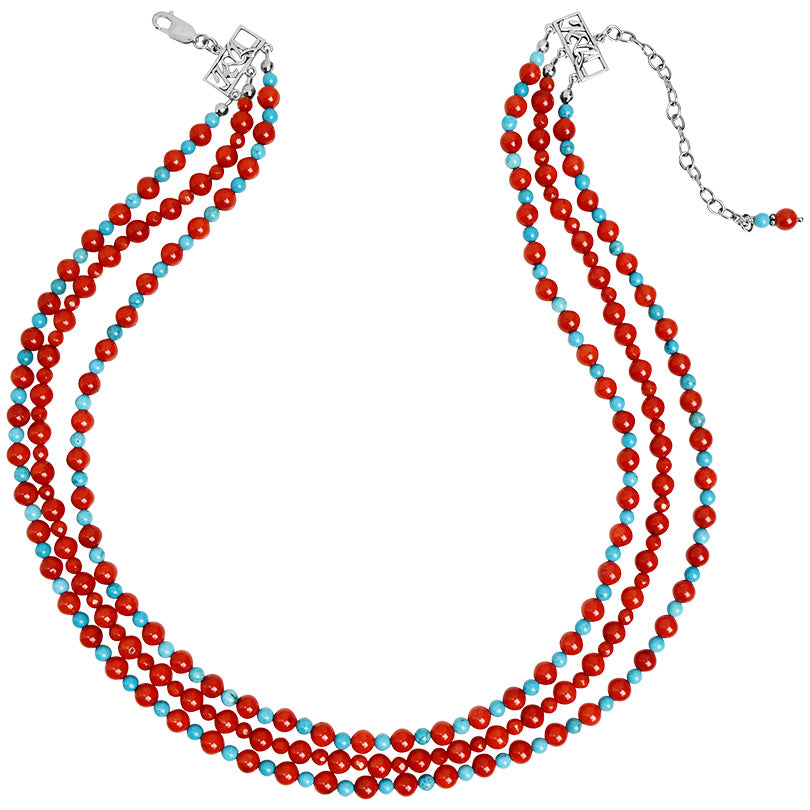Gorgeous Coral and Magnesite Turquoise Sterling Silver Statement Necklace 20" - 23"