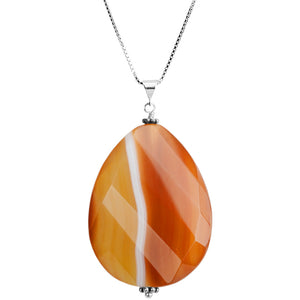 Natural Banded Carnelian Sterling Silver Necklace 16" - 18"