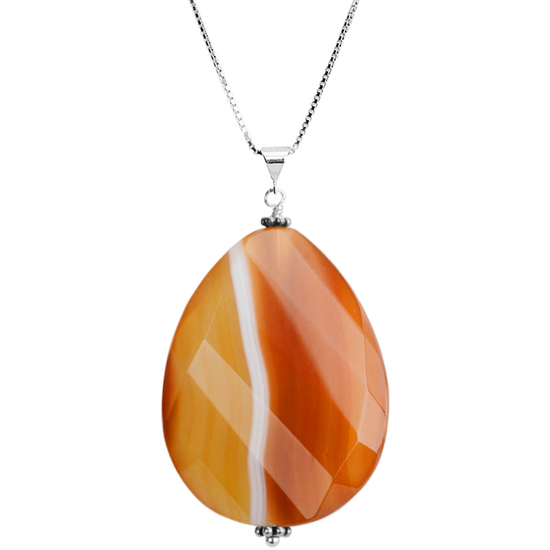 Natural Banded Carnelian Sterling Silver Necklace 16