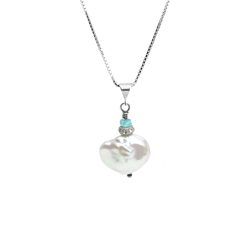 Petite Fresh Water Pearl and Apatite Sterling Silver Necklace 18"