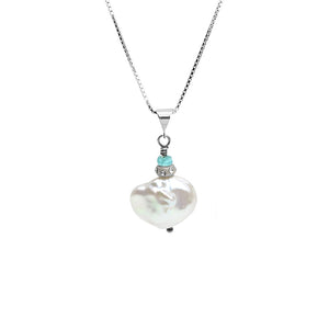 Petite Fresh Water Pearl and Apatite Sterling Silver Necklace 18"