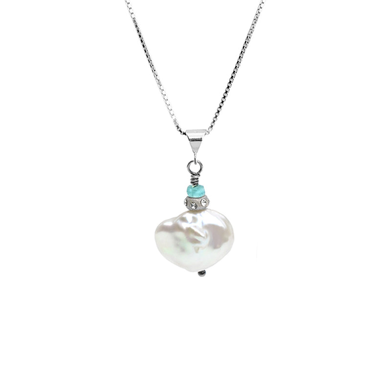 Petite Fresh Water Pearl and Apatite Sterling Silver Necklace 18