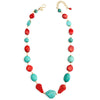 Gorgeous "Mardi Gras" Turquoise and Carved Coral Flowers Statement Necklace