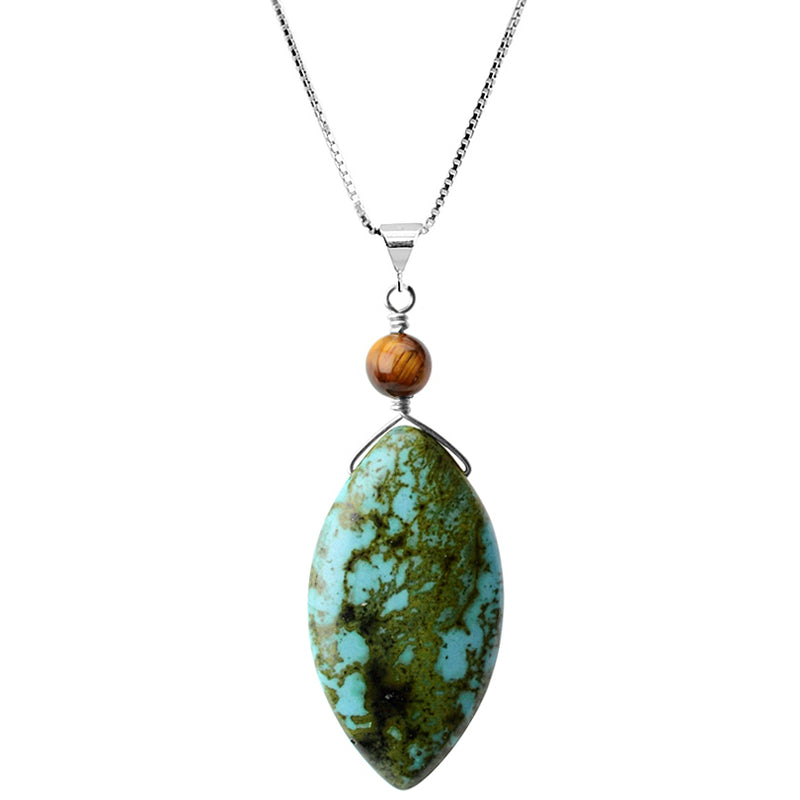 Dramatic Chalk Turquoise and Tiger's Eye Sterling Silver Necklace