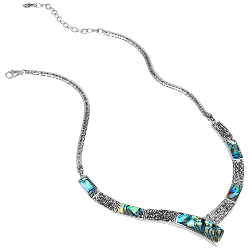 Divine Abalone and Marcasite Sterling Silver Statement Necklace