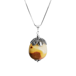 Beautiful Porcelain Color Stone with Filigree Cap on a Sterling Silver Necklace