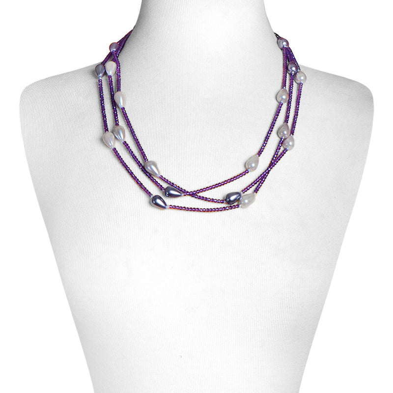 Gorgeous Faceted Amethyst with Shimmering Pearls Long Wrap-Around Statement Necklace 75