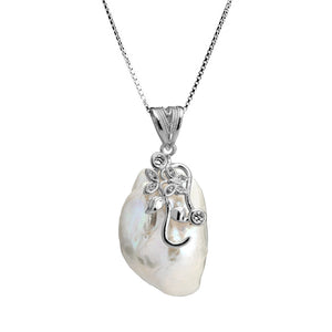 Baroque Style Pearl with Crystal Accents Sterling Silver Necklace