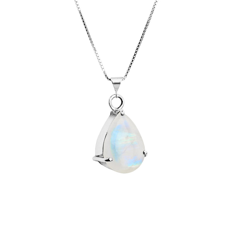 Beautiful Rainbow Moonstone Drop Sterling Silver Pendant Necklace