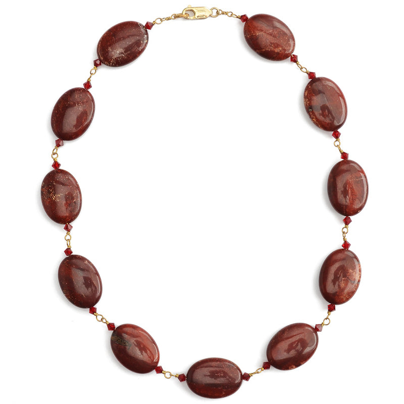 Red Wine Jasper with Crystal Accent Gold Filled Necklace 18