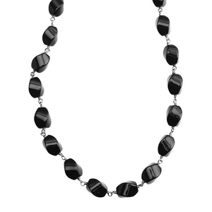 Stunning Wave Cut Black Onyx Sterling Silver Statement Necklace 18" - 20"