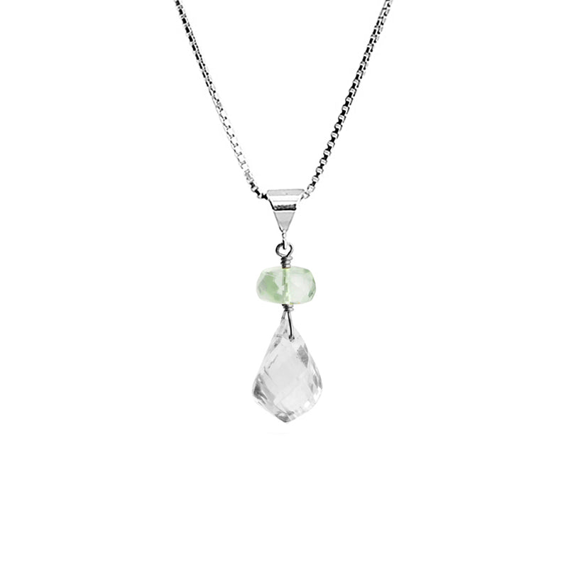Petite Sparkling Faceted Quartz and Green Amethyst Sterling Silver Necklace 16