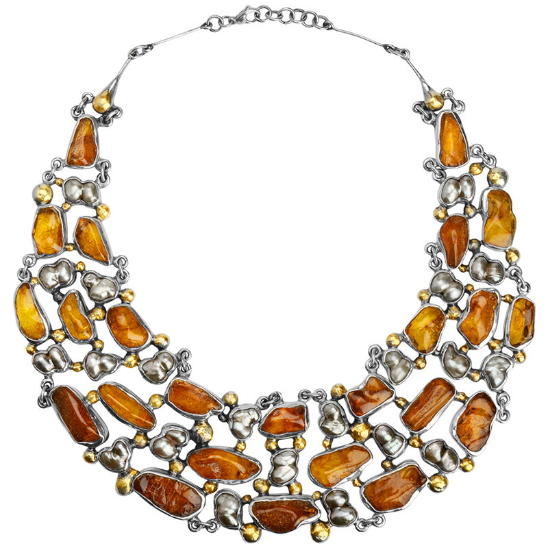 Magnificent Pomianowski Baltic Amber Sterling Silver Statement Necklace