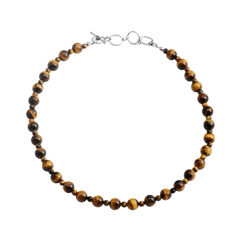Shimmery Tiger's Eye Sterling Silver Beaded Necklace 16