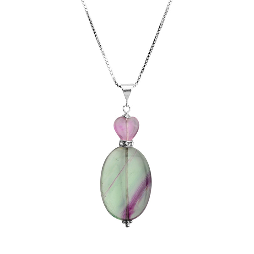 Gorgeous Fluorite Heart Pendant Necklace Sterling Silver Necklace