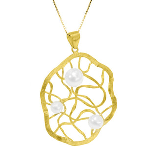 18Kt Gold Plated Dream Catcher with Pearls on Italian 18kt Gold Plated Sterling Silver Necklace