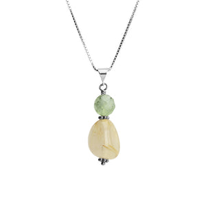 Lovely Gold Rutilated Quartz and Prehnite Sterling Silver Necklace