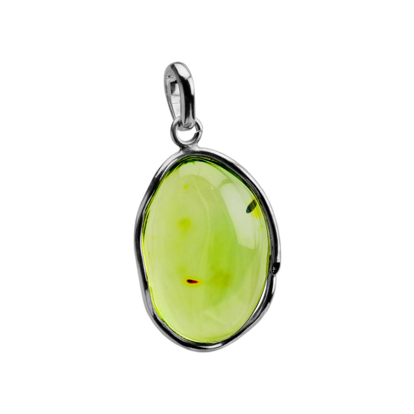 Gorgeously Clear Caribbean Green Amber Sterling Silver Pendant