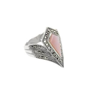 Gorgeous Diamond Crest Pink or White Mother of Pearl Marcasite Sterling Silver Statement Ring