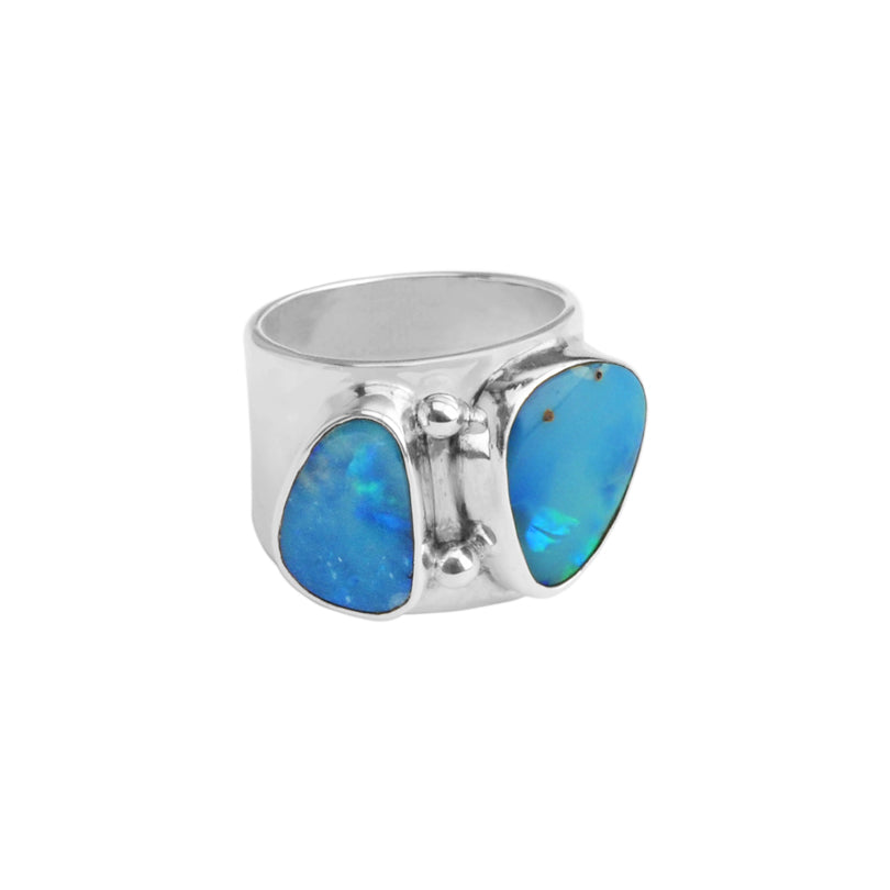 Gorgeous Genuine Australian Blue Opal Sterling Silver Statement Ring
