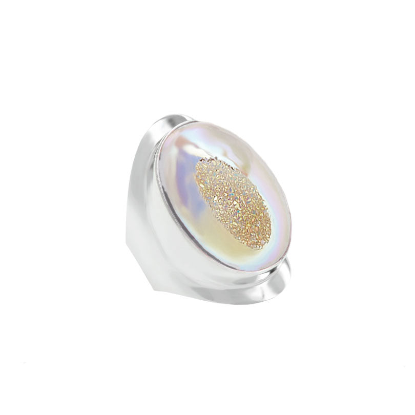 Sparkling Champagne Titanium Drusy Sterling Silver Statement Ring