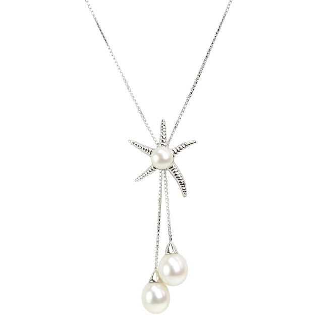 Lustrous Starfish White Fresh Water Pearl Sterling Silver Statement Necklace