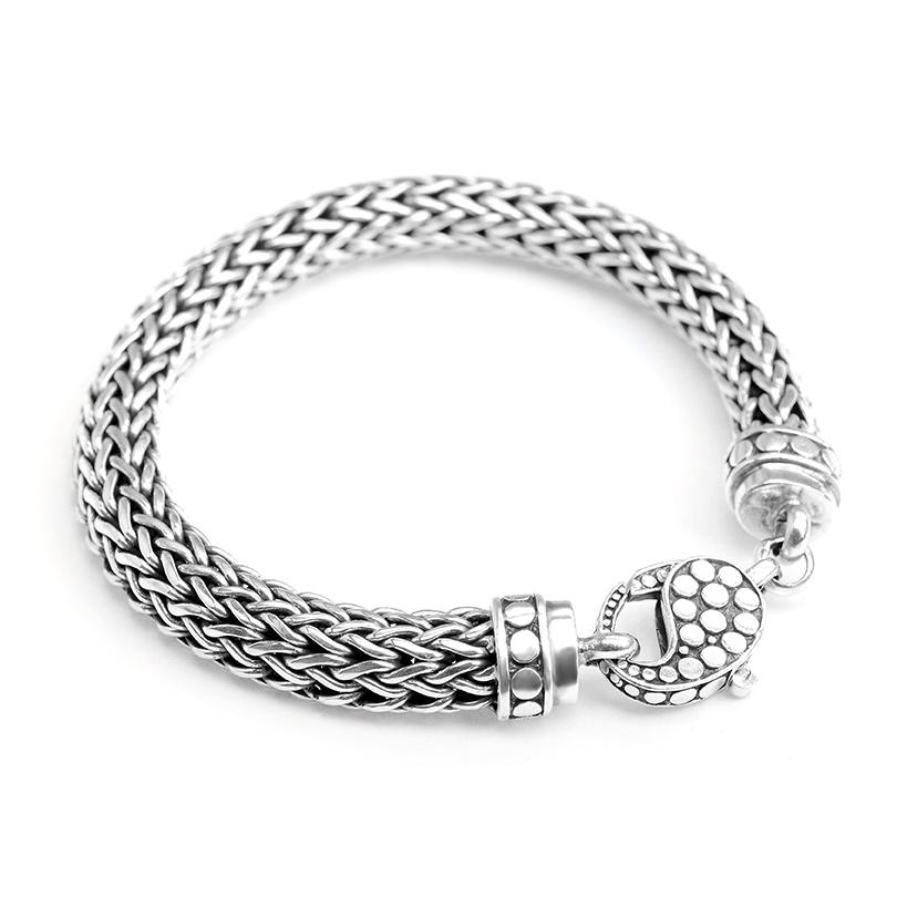 Gorgeous Sterling Silver Bali Weave with Dotted Lobster Clasp Statement Bracelet