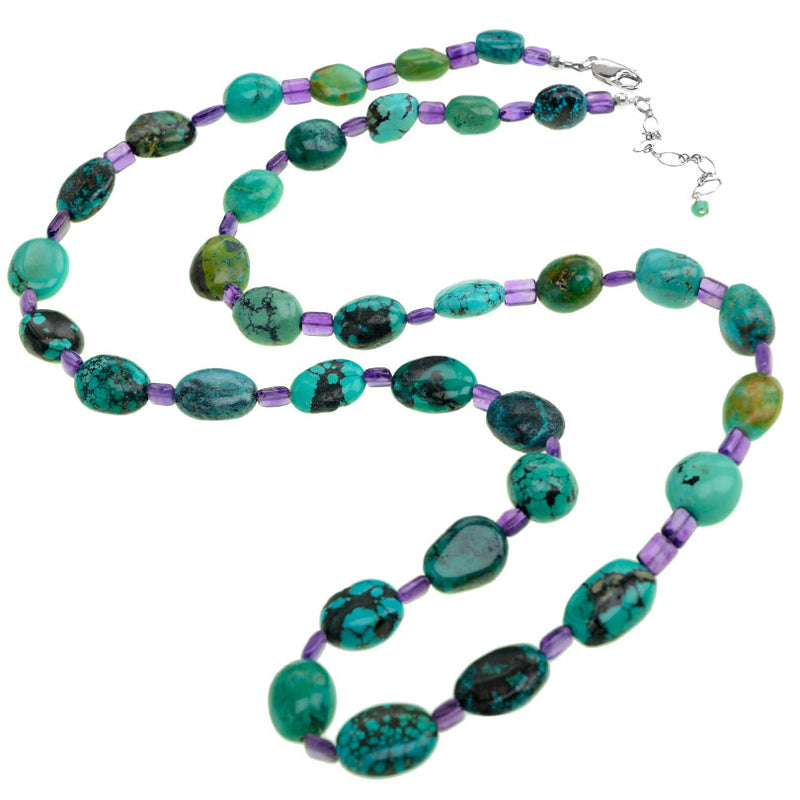Genuine Rare Turquoise with Amethyst Accents Long Statement Necklace 30