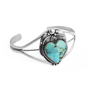 Beautiful Blue Southwestern Turquoise Mosaic Heart Sterling Silver Cuff