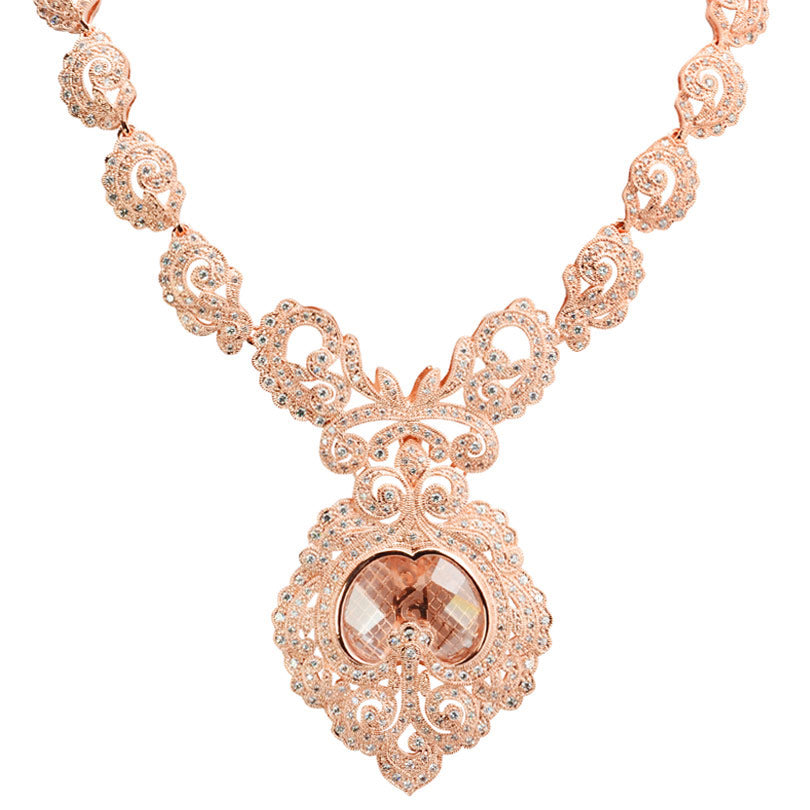 Gorgeous Majesty Crystal Cubic Zirconia 14kt Rose Gold Plated Statement Necklace