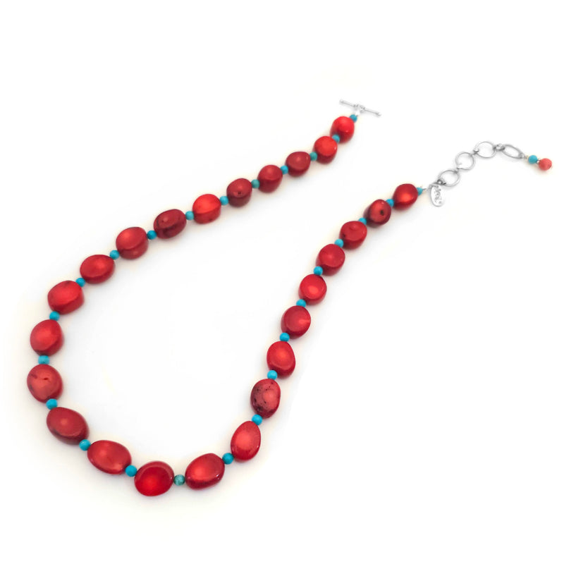Vibrant Coral and Turquoise Sterling Silver Necklace