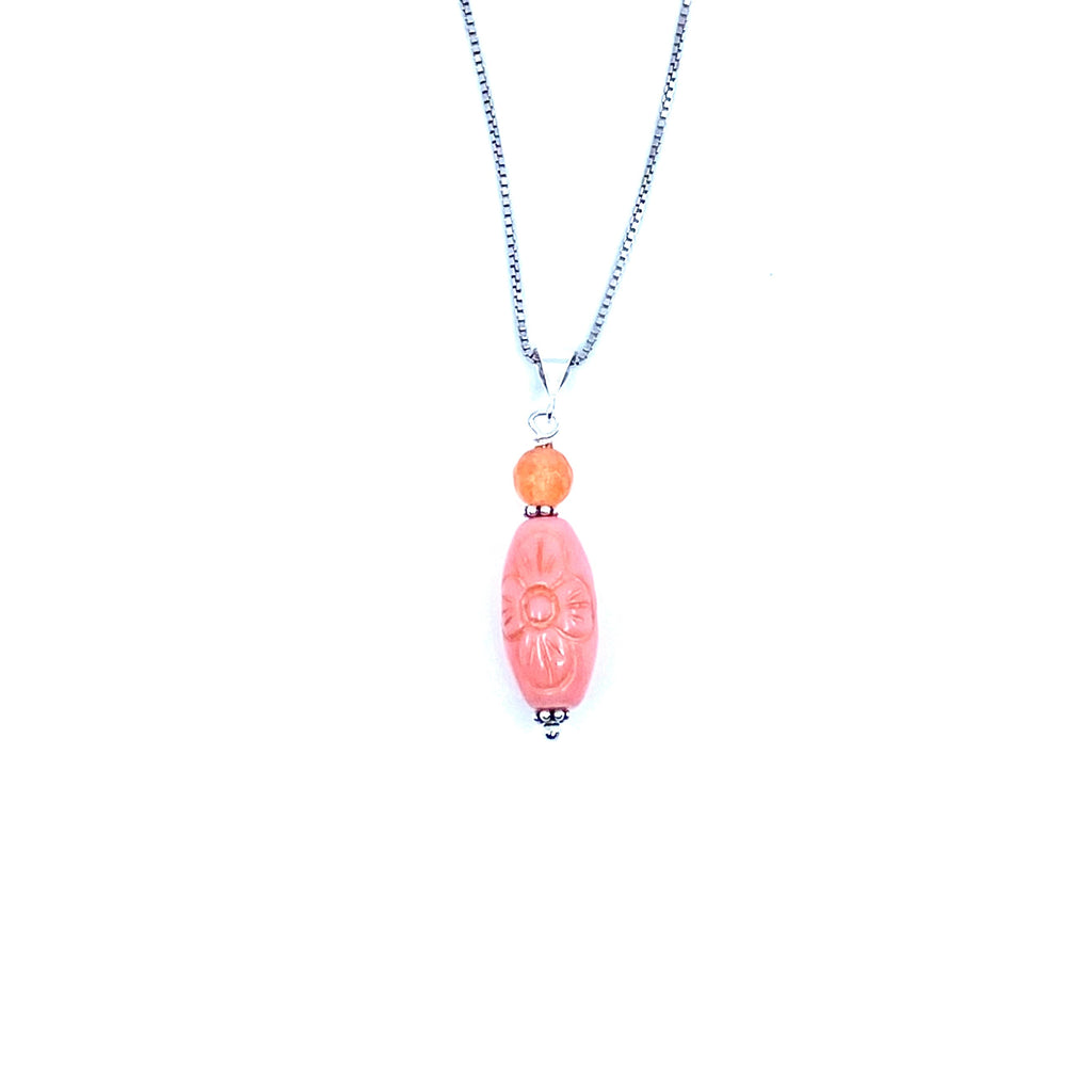 Beautiful Salmon Color Bamboo Coral Sterling Silver Pendant Necklace