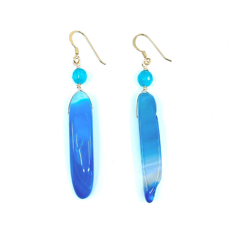 Beautiful Blue Agate Gold Filled Statement Earrings
