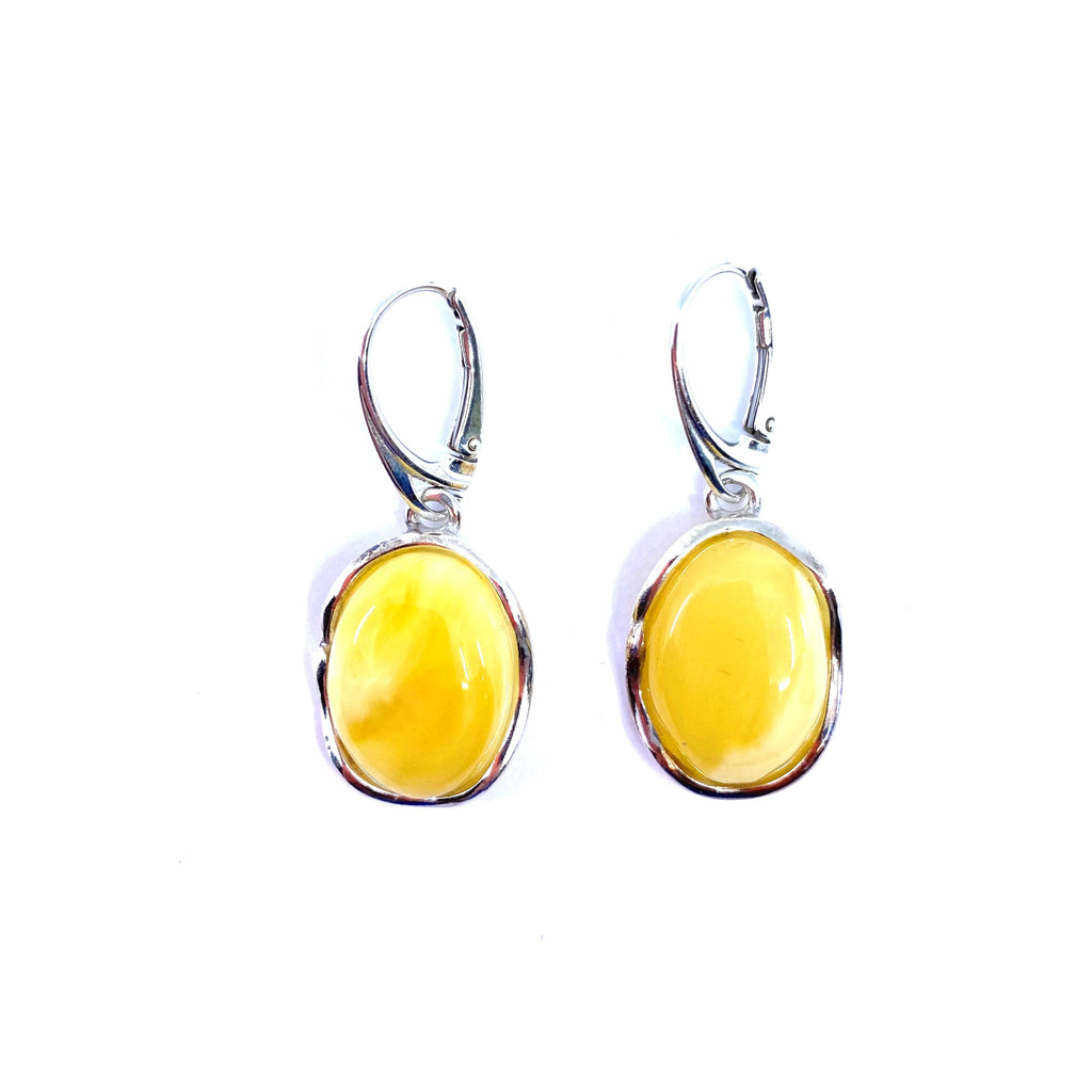 Gorgeous Baltic Yellow Butterscotch Amber Sterling Silver Statement Earrings