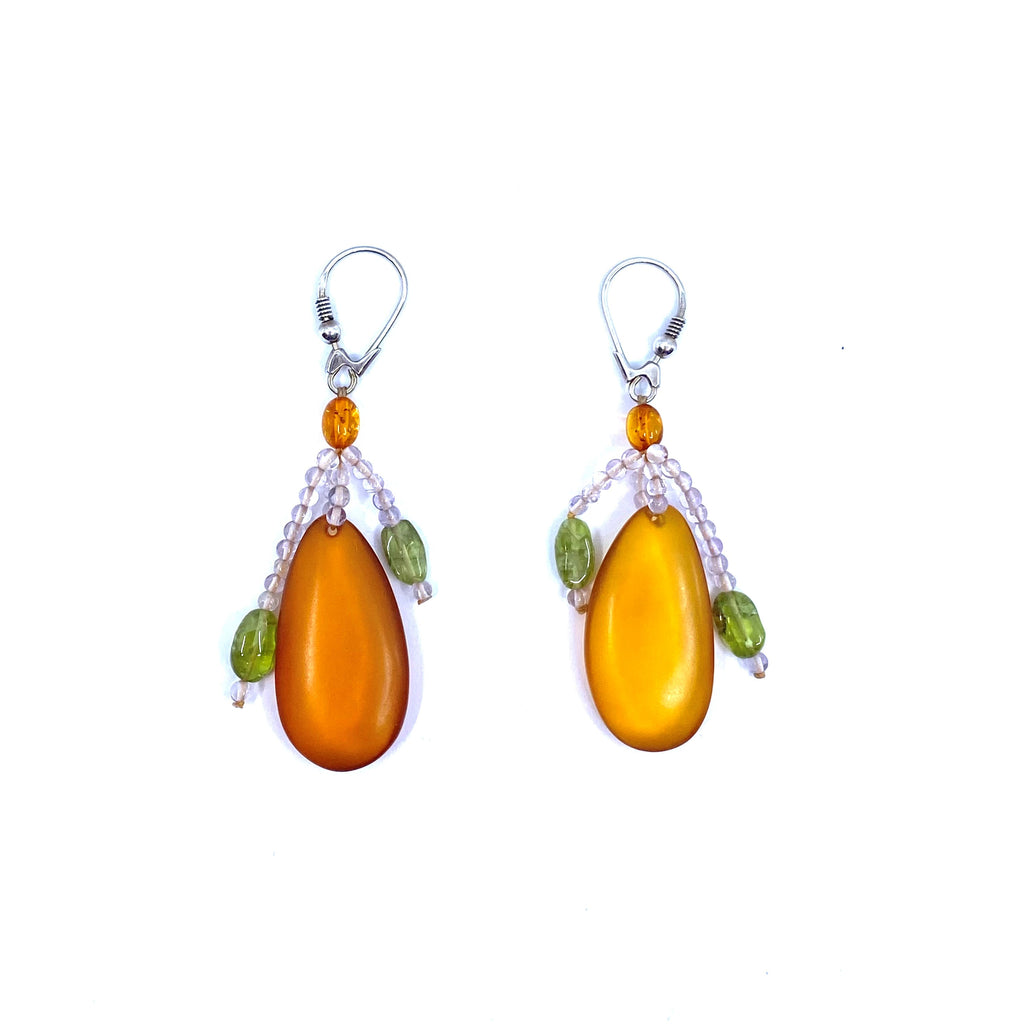 Large Translucent Amber and Peridot Stone Earrings